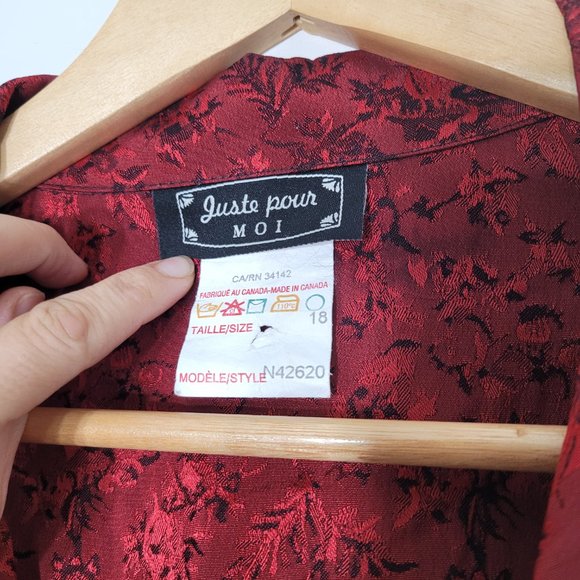 Vintage Shirt Jacket Open Front Red Blazer Floral Plus Size Womens 18 - Picture 4 of 11